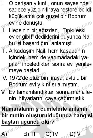 Türk Dili ve Edebiyatı 1 Dersi 2024-2025 yılı 3. Dönem sınavı 8. Soru