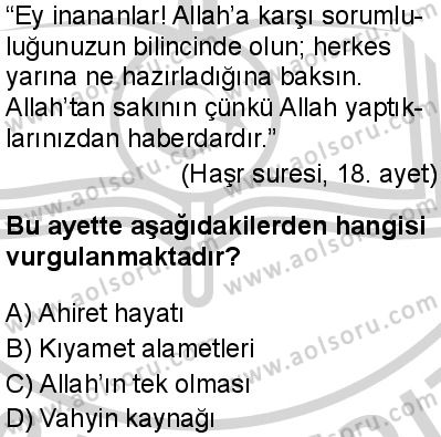 Akaid 2 Dersi 2024-2025 yılı 3. Dönem sınavı 6. Soru