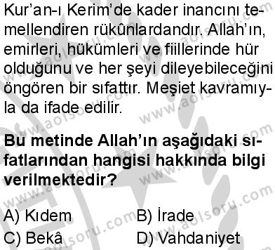 Akaid 2 Dersi 2024-2025 yılı 3. Dönem sınavı 9. Soru
