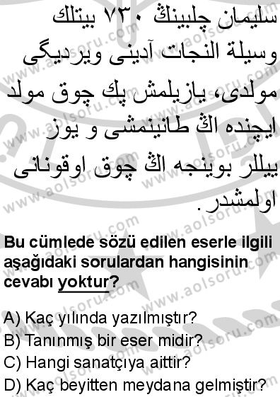 Osmanlı Türkçesi 2 Dersi 2024-2025 yılı 3. Dönem sınavı 9. Soru