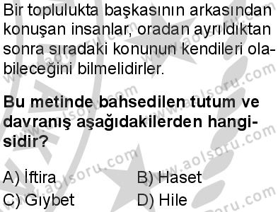 Din Kültürü ve Ahlak Bilgisi 4 Dersi 2024-2025 yılı 3. Dönem sınavı 1. Soru