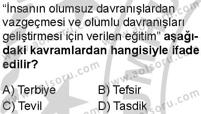 Din Kültürü ve Ahlak Bilgisi 4 Dersi 2024-2025 yılı 3. Dönem sınavı 5. Soru