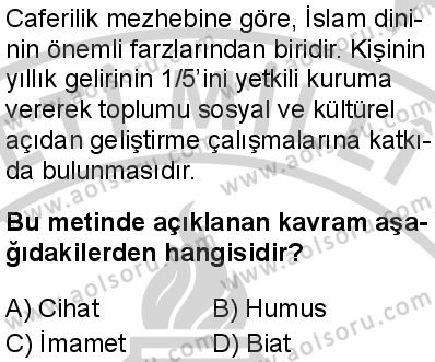 Din Kültürü ve Ahlak Bilgisi 4 Dersi 2024-2025 yılı 3. Dönem sınavı 10. Soru