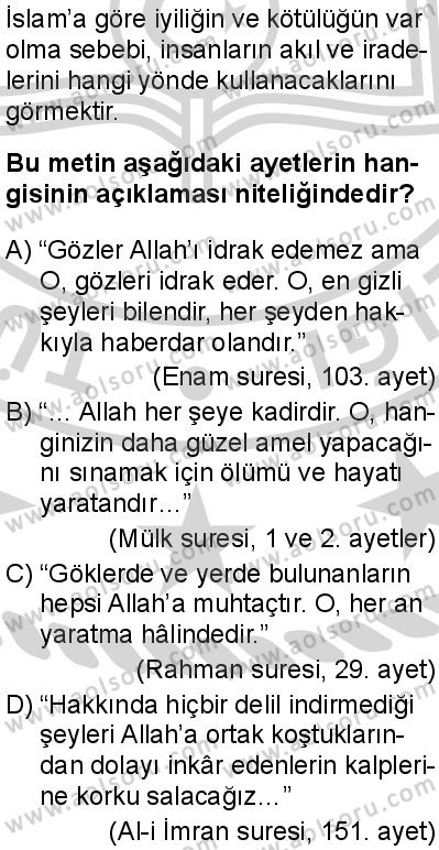 Din Kültürü ve Ahlak Bilgisi 6 Dersi 2024-2025 yılı 3. Dönem sınavı 1. Soru