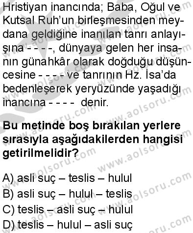 Din Kültürü ve Ahlak Bilgisi 6 Dersi 2024-2025 yılı 3. Dönem sınavı 6. Soru