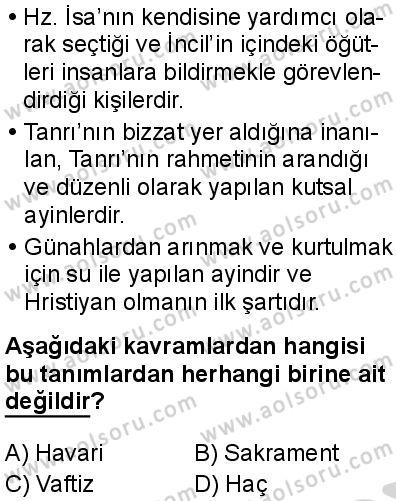 Din Kültürü ve Ahlak Bilgisi 6 Dersi 2024-2025 yılı 3. Dönem sınavı 7. Soru