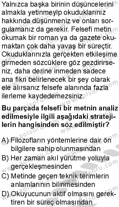 Felsefe 2 Dersi 2024-2025 yılı 3. Dönem sınavı 10. Soru