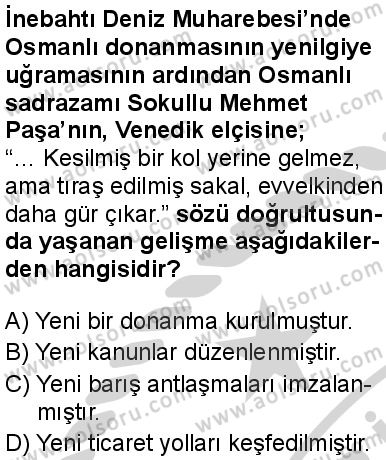 Tarih 4 Dersi 2024-2025 yılı 3. Dönem sınavı 4. Soru