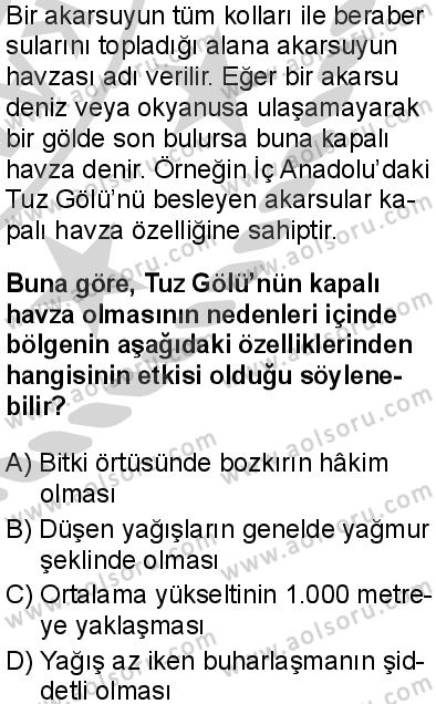 Coğrafya 3 Dersi 2024-2025 yılı 3. Dönem sınavı 4. Soru