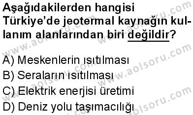 Coğrafya 3 Dersi 2024-2025 yılı 3. Dönem sınavı 8. Soru