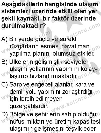 Coğrafya 4 Dersi 2024-2025 yılı 3. Dönem sınavı 6. Soru