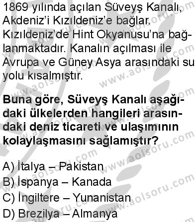 Seçmeli Coğrafya 4 Dersi 2024-2025 yılı 3. Dönem sınavı 2. Soru