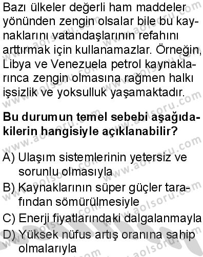 Seçmeli Coğrafya 4 Dersi 2024-2025 yılı 3. Dönem sınavı 7. Soru