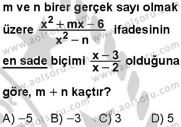 Matematik 3 Dersi 2024-2025 yılı 3. Dönem sınavı 9. Soru