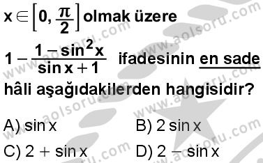 Seçmeli Matematik 1 Dersi 2024-2025 yılı 3. Dönem sınavı 2. Soru