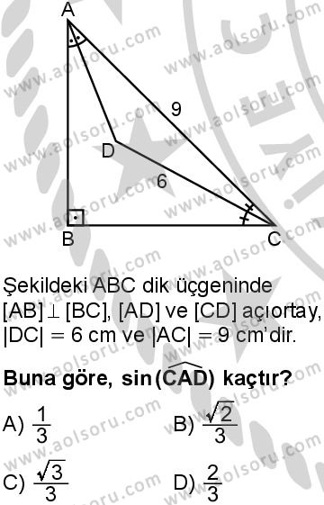 Seçmeli Matematik 1 Dersi 2024-2025 yılı 3. Dönem sınavı 3. Soru