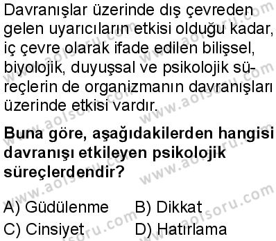 Seçmeli Psikoloji 1 Dersi 2024-2025 yılı 3. Dönem sınavı 3. Soru