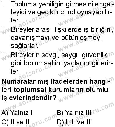 Seçmeli Sosyoloji 2 Dersi 2024-2025 yılı 3. Dönem sınavı 5. Soru
