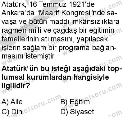 Seçmeli Sosyoloji 2 Dersi 2024-2025 yılı 3. Dönem sınavı 7. Soru