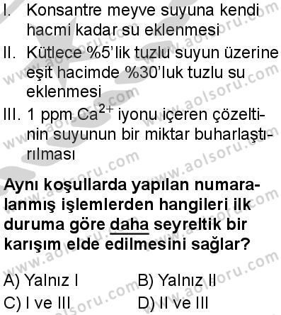 Kimya 3 Dersi 2024-2025 yılı 3. Dönem sınavı 7. Soru