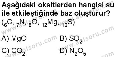 Kimya 4 Dersi 2024-2025 yılı 3. Dönem sınavı 1. Soru