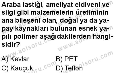 Kimya 4 Dersi 2024-2025 yılı 3. Dönem sınavı 7. Soru