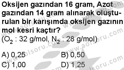 Seçmeli Kimya 1 Dersi 2024-2025 yılı 3. Dönem sınavı 8. Soru