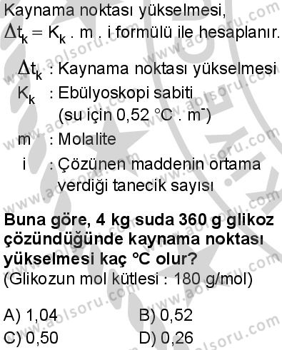 Seçmeli Kimya 1 Dersi 2024-2025 yılı 3. Dönem sınavı 9. Soru