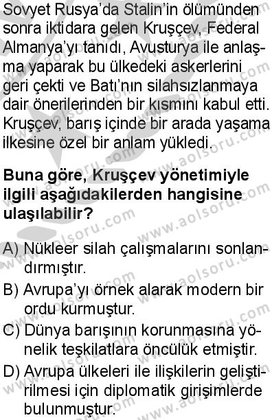 Seçmeli Çağdaş Türk ve Dünyası Tarihi 2 Dersi 2024-2025 yılı 3. Dönem sınavı 1. Soru