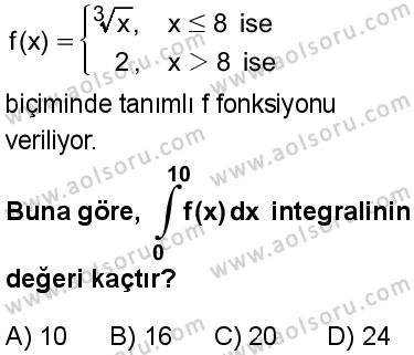 Seçmeli Matematik 4 Dersi 2024-2025 yılı 3. Dönem sınavı 8. Soru