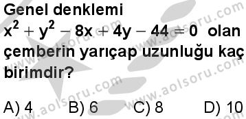 Seçmeli Matematik 4 Dersi 2024-2025 yılı 3. Dönem sınavı 10. Soru