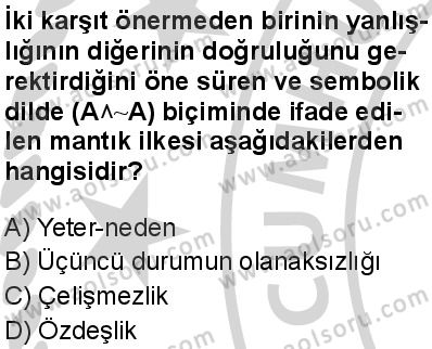 Seçmeli Mantık 1 Dersi 2024-2025 yılı 3. Dönem sınavı 2. Soru