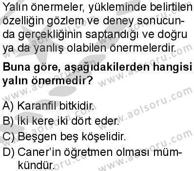 Seçmeli Mantık 1 Dersi 2024-2025 yılı 3. Dönem sınavı 9. Soru