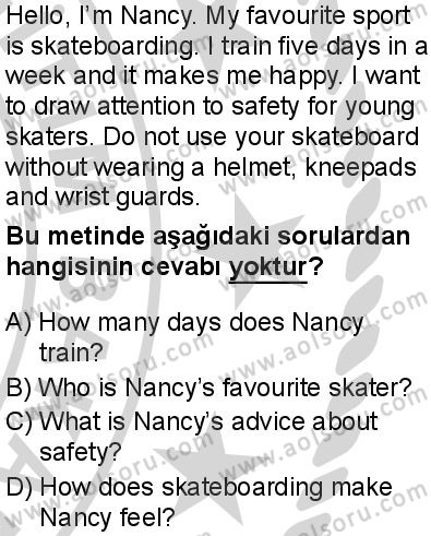 İngilizce 6 Dersi 2024-2025 yılı 3. Dönem sınavı 10. Soru