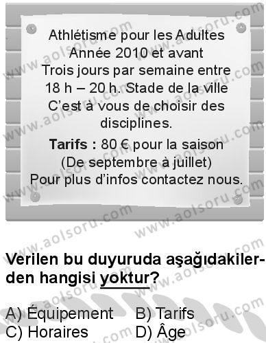 Fransızca 6 Dersi 2024-2025 yılı 3. Dönem sınavı 5. Soru