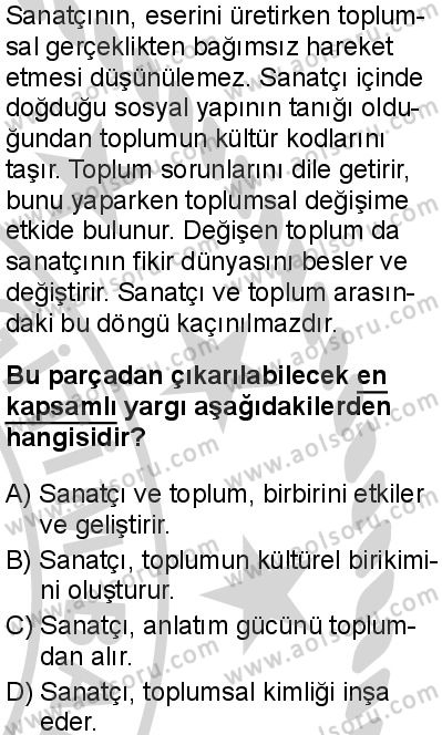 Türk Dili ve Edebiyatı 2 Dersi 2024-2025 yılı 3. Dönem sınavı 6. Soru