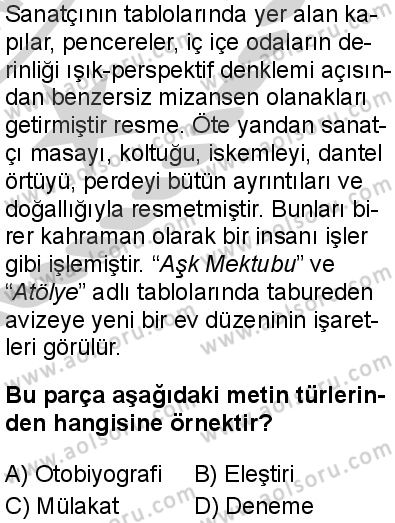 Türk Dili ve Edebiyatı 2 Dersi 2024-2025 yılı 3. Dönem sınavı 7. Soru