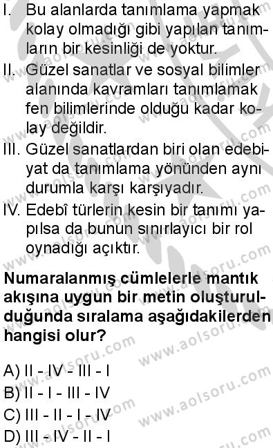 Türk Dili ve Edebiyatı 2 Dersi 2024-2025 yılı 3. Dönem sınavı 10. Soru