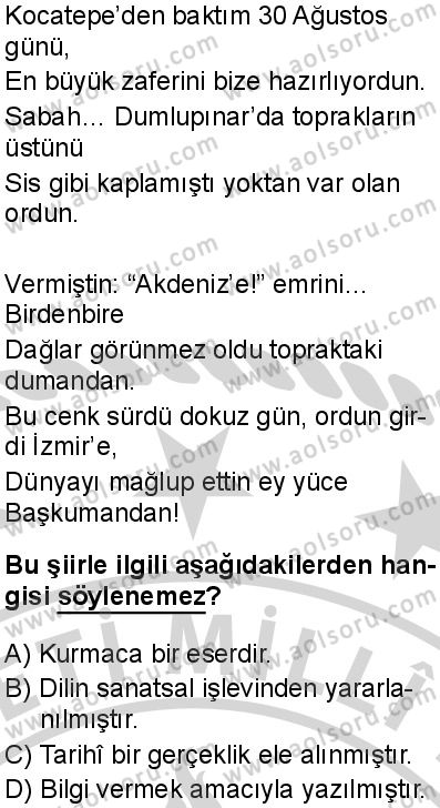 Türk Dili ve Edebiyatı 3 Dersi 2024-2025 yılı 3. Dönem sınavı 1. Soru