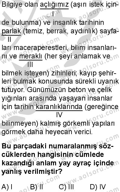 Türk Dili ve Edebiyatı 3 Dersi 2024-2025 yılı 3. Dönem sınavı 6. Soru