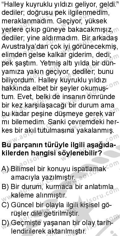 Türk Dili ve Edebiyatı 5 Dersi 2024-2025 yılı 3. Dönem sınavı 4. Soru