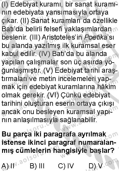 Türk Dili ve Edebiyatı 5 Dersi 2024-2025 yılı 3. Dönem sınavı 5. Soru
