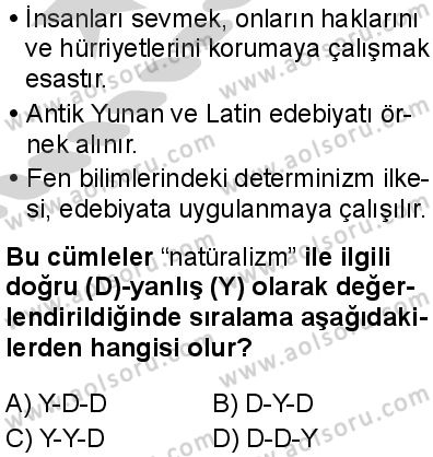 Türk Dili ve Edebiyatı 5 Dersi 2024-2025 yılı 3. Dönem sınavı 10. Soru