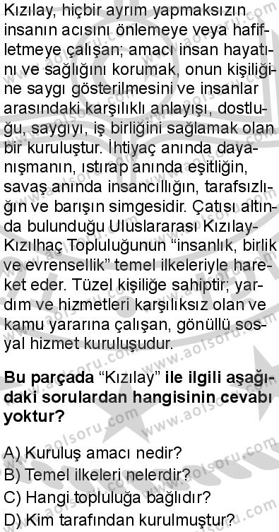 Türk Dili ve Edebiyatı 6 Dersi 2024-2025 yılı 3. Dönem sınavı 5. Soru