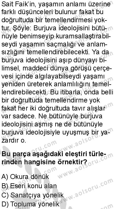 Türk Dili ve Edebiyatı 6 Dersi 2024-2025 yılı 3. Dönem sınavı 6. Soru