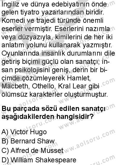 Türk Dili ve Edebiyatı 6 Dersi 2024-2025 yılı 3. Dönem sınavı 8. Soru