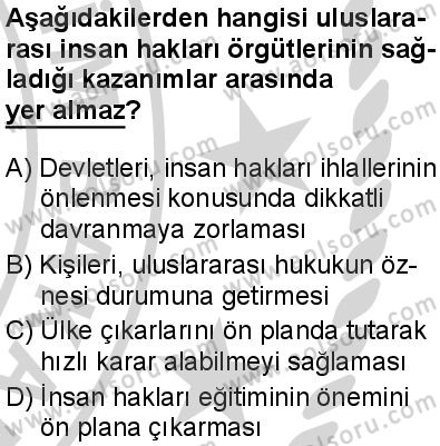Seçmeli Demokrasi ve İnsan Hakları 2 Dersi 2024-2025 yılı 3. Dönem sınavı 8. Soru