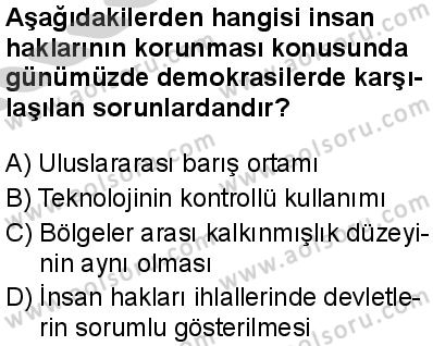 Seçmeli Demokrasi ve İnsan Hakları 2 Dersi 2024-2025 yılı 3. Dönem sınavı 9. Soru