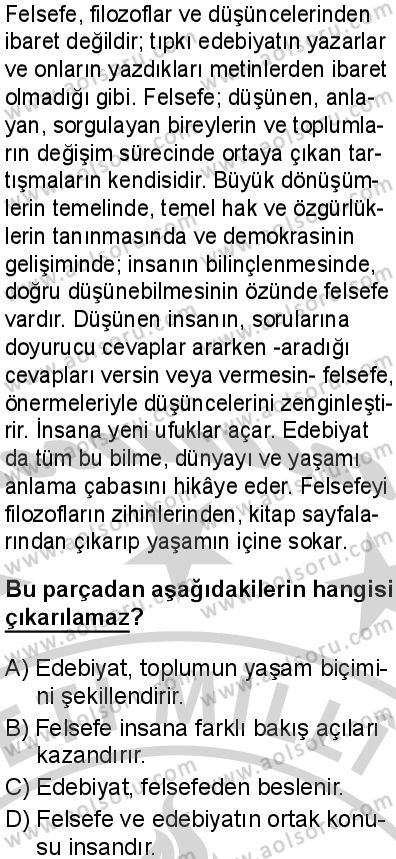 Seçmeli Türk Dili ve Edebiyatı 1 Dersi 2024-2025 yılı 3. Dönem sınavı 3. Soru