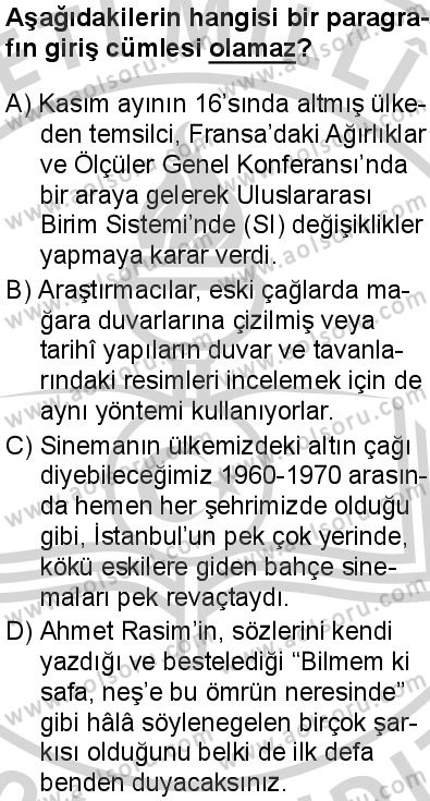 Seçmeli Türk Dili ve Edebiyatı 2 Dersi 2024-2025 yılı 3. Dönem sınavı 3. Soru